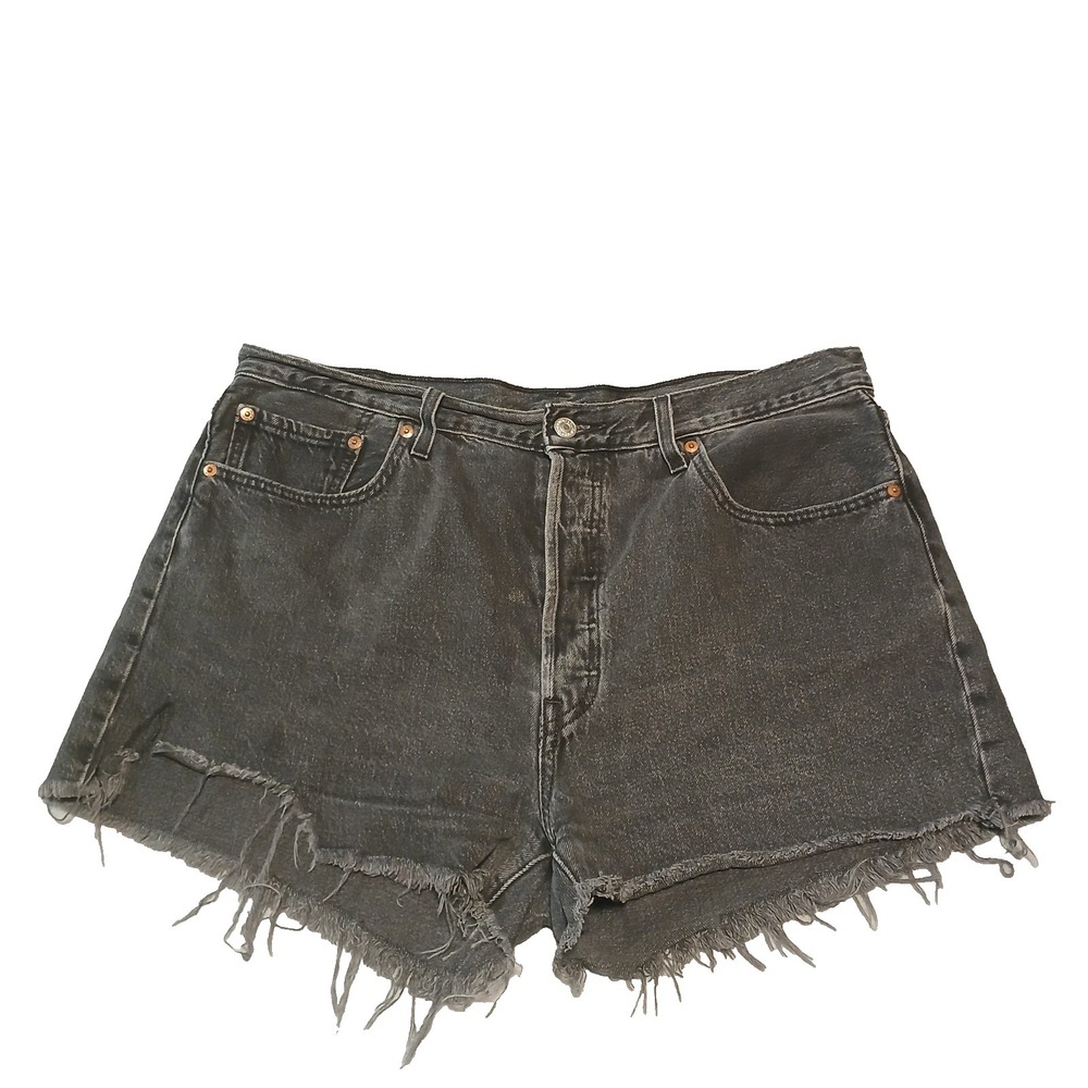 Levis 501 Jean Shorts Womens Size 34 Black Distressed Denim Cut Off 56327-0112
